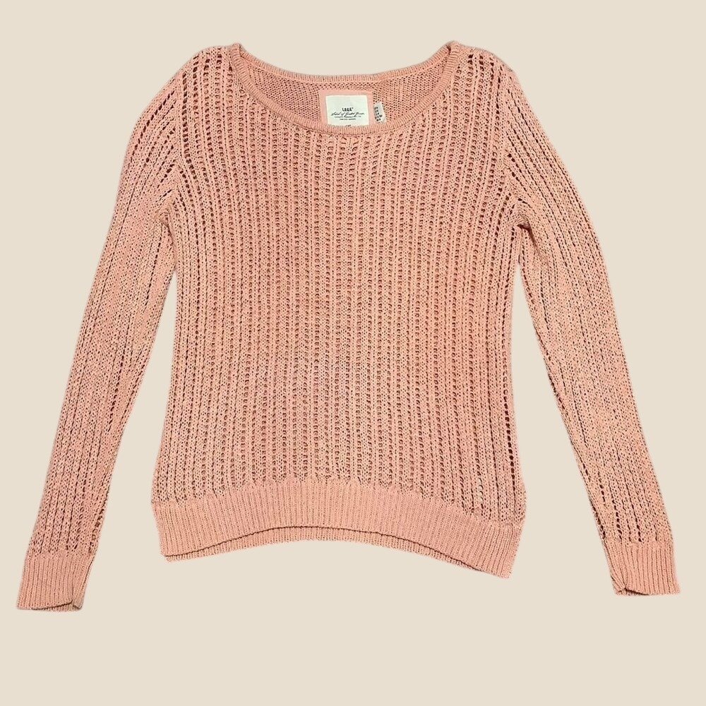 H&M LOGG Women Peach Pink Open Knit Sweater Scoop Neck Medium